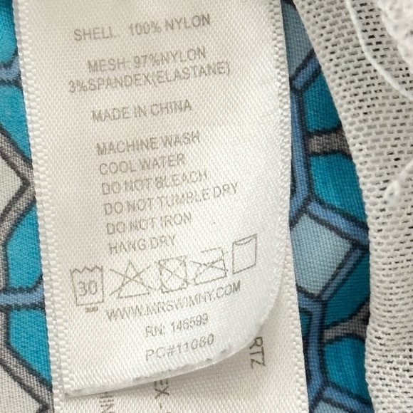 MR SWIM Men’s Blue Geometric 7” Inseam Swim Trunks Mesh Lining Pockets Size L - Picture 7 of 9